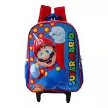 Mochila Escolar De Rodinhas Super Mario Bros World Infantil Cor Vermelho