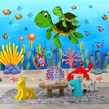 Papel De Parede 3d Infantil Fundo Do Mar Peixes M² Lavável Cor Imagem