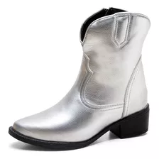 Bota Country Feminina Cano Curto Prata Metalizada Dubuy