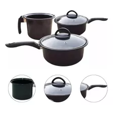 Jogo De Panelas 3 Peças Indução Cooktop Lenha E Gás