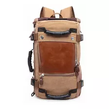 Bolsa Kaka K-c Mochila Grande Para Camping Viagem Lona E Couro Cor Cáqui Desenho Do Tecido Liso 