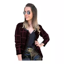 Blusa Blazer Xadrez Casaco Grosso Inverno Social Tricot