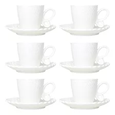 Jogo 6 Xícaras Café Porcelana Branca 6 Pires 60ml