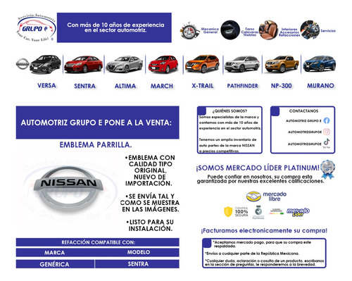 Emblema Parrilla Nissan Sentra 2005 Al 2012 Nuevo Foto 6