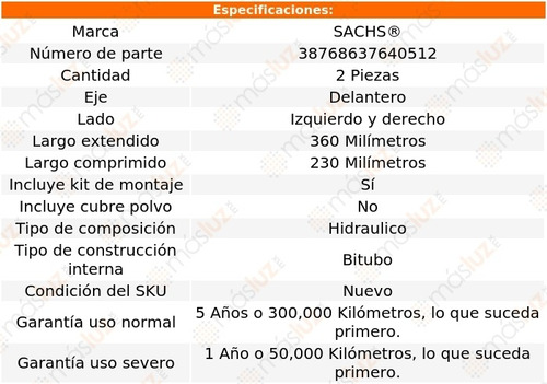 Set 2 Amortiguadores Del Sachs Gto Rwd V8 6.4l 64 Al 66 Foto 2