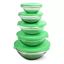 Contenedor Hermético De Cristal Set 5 Piezas Bowl Colores