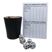 Jogo General - Copo Couro, 5 Dados E Bloco De Anotações Bocó