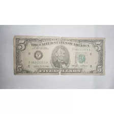 Nota Antiga Autêntica $5 Dólar 1985 ( Selo Verde ) ( 196 )
