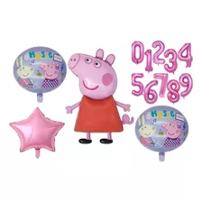 5 Balão Bexiga Metalizada Decoração Festa Peppa Pig +numero