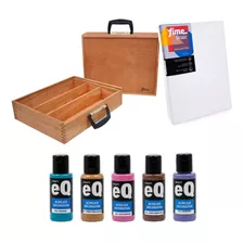 Kit Set Valija Madera Pintor 5 Acrilicos Eq Bastidor 24x30