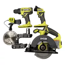 Ryobi Kit Taladro, Sierra Circular Y Lampara Led 18v 2 Bat.