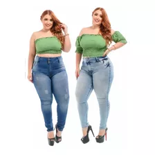 Kit 2 Calça Jeans Feminina Plus Size Cintura Alta Promoção