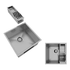  Cuba Inox Quadrada 400 X 400 Com Escorredor E Válvula 