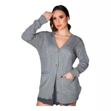 Cardigan Casaco Feminino Trico Tricot Manga Longa Com Botões