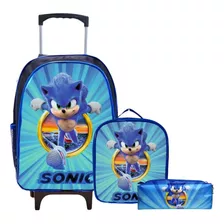 Kit Mochila Escolar De Rodinha Menino - Sonic