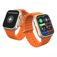 Relógio Smartwatch Masculino Feminino X8 Ultra Nfc 8 Series Cor Da Caixa Cinza Espacial Cor Da Pulseira Laranja Desenho Da Pulseira Ondulada