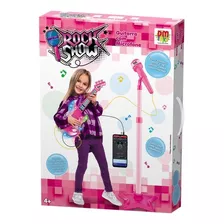 Guitarra Com Microfone Pedestal Som Rosa Rock Show-dm Toys