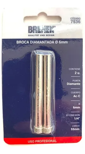 Set Broca Diamantada 6 Mm Pocelanato X 2 Unid Bremen 7536