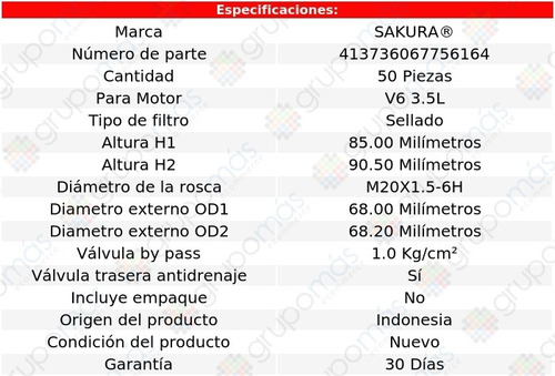 Caja De 50 Filtros Para Aceite Ridgeline V6 3.5l Honda 06/14 Foto 2