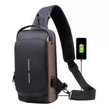 Bolso De Hombro Antirrobo Sport Sling Con Cargador Usb Color Marrón Claro