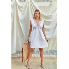 Vestido Camisón Importado Pique Blanco Talle 2 Vintage