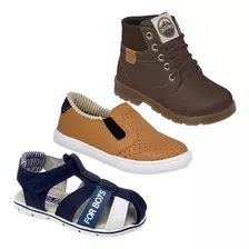 Kit 3 Pares Bota Tênis Sandália Masculino Infantil Casual