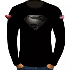 Camisa Manga Longa Serie Superman Preto Heroi Super Homem