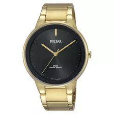 Fácil Estilo Esfera Negra Reloj De Pulsera Acero Oro