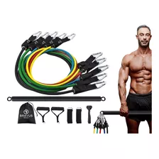 Kit Tubing Elástico Premium 11 Peças E Barra De Exercícios