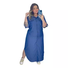 Vestido Jeans Chemise Plus Size Manga Longa Camisão Moda