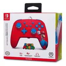 Mando Powera Con Cable Para Nintendo Switch Woo Hoo Mario Color Rojo