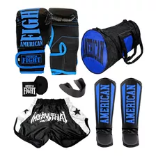 Kit Muay Thai Luva Caneleira Bolsa Shorts Band. Completo