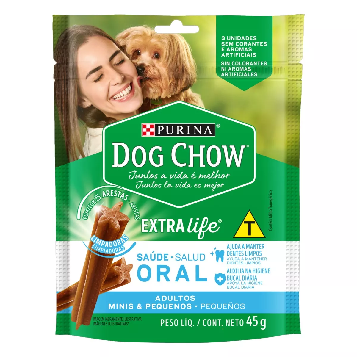 Petisco Para Cães Adultos Raças Minis E Pequenas Purina Dog Chow Saúde Oral Pouch 45g 3 Unidades