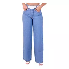Calça Jeans Wide Leg Lisa Barra Feita Com Cinto Branco Moda