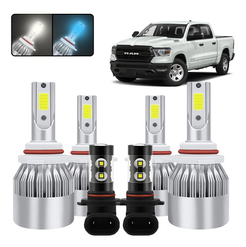 Kit De Focos Led 8000lm Luz Alta/baja/niebla Para Dodge