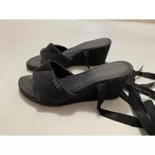 Zapatos Clona Tela Negra Lazo Talle 36/37
