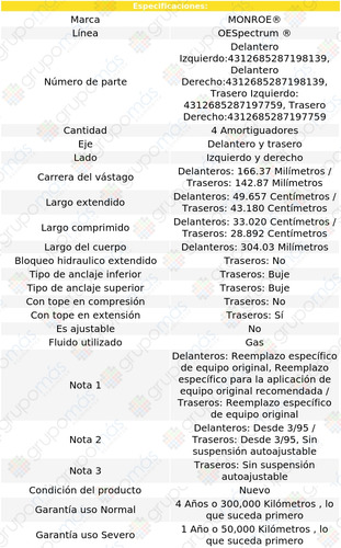 4 Amortiguadores Gas Oespectrum Plymouth Grand Voyager 95-00 Foto 3