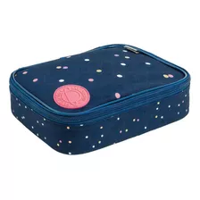 Estojo Box Académie Dots Tilibra Com Divisórias Cor Azul Jeans Bolinhas