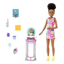 Boneca Barbie Skipper Com Bebê Na Cadeira De Comer + 10peças