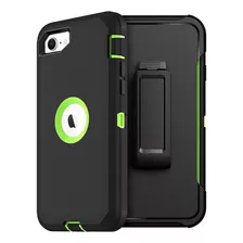 Funda Negra/verde Para iPhone SE Con Protector De Pantalla