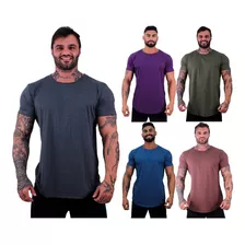 Kit 5 Camiseta Longline Lisa Cores Vivas Academia Lazer Slim