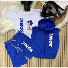 Conjunto Trio Sonic Camiseta+bermuda+colete