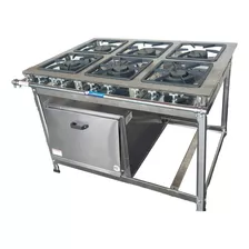 Fogão Industrial 6 Bocas 40x40 Baixa P8 Em Aço Inox E Forno