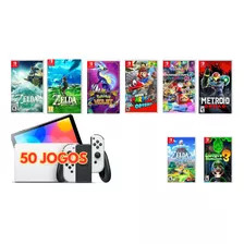 Nintendo Switch Oled 256gb + 64gb - 50 Jogos Digitais - Zelda Tears Of The Kingdom - Pokémon Violet - Mario Kart 8 Deluxe