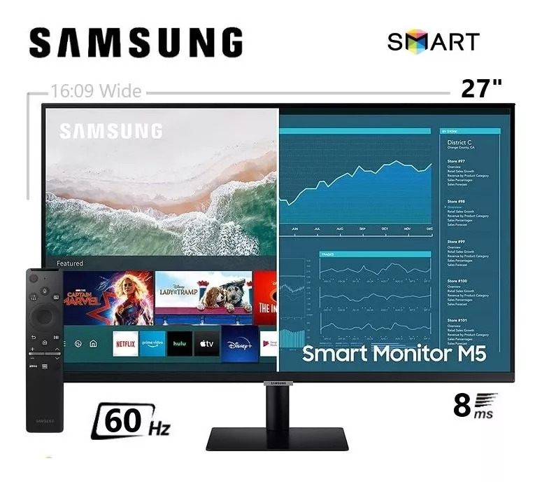 Monitor Samsung Smart Ls27am500 27  Va Fhd, Hdmi / Wifi / Bt