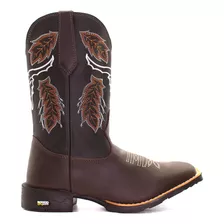 Bota Texana Botina Country Masculina Bico Quadrado Em Couro