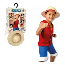 Fantasia Luffy One Piece Infantil Cosplay Com Chapéu Tam M