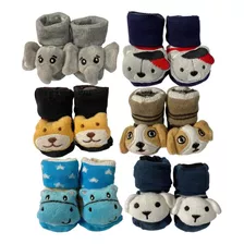 Kit 6 Meias Sapatinho Pantufas Bebê Recém Nascidos Baby