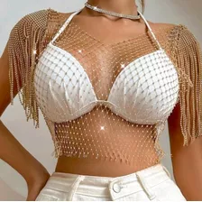 Top Cropped Strass Ponto De Luz Correntes Tam. M/g