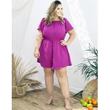 Macaquinho Plus Size Vestido Feminino Duna Soltinho C/ Forro